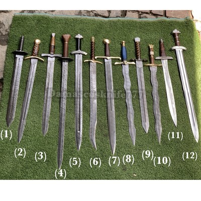 12 Sword Pack custom hand made damascus steel vikings valhalla sword handle Wood