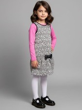 Deux Par Deux NWT Girls Jumper Dress and Top Two Piece Set Black, Ivory, Pink