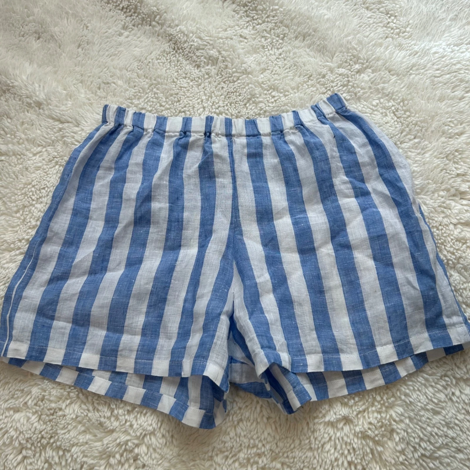 Women’s Sz S Linen Shorts Baggy Strips Blue White Made In Italy Beach Resort