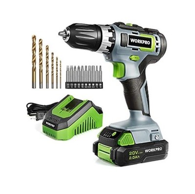 WORKPRO 20V Cordless Drill/Driver Kit 3/8''2.0 Ah Li-ion Battery&1 Hour Charger