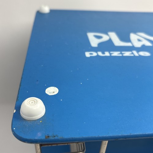 Vintage Playskool Wood Metal Blue Puzzle Storage Rack Holds 12 Tray Puzzles - Picture 2 of 12