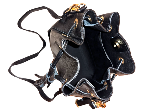 Lindo Bolso de Hombro Pequeño Italiano Cuero Genuino Borla - Negro - Imagen 5 de 7