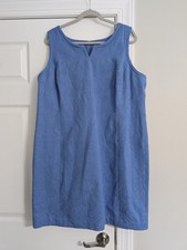 Talbots Size 18P Floral Embossed Dress Blue Shift Lined Cotton Blend Plus Size