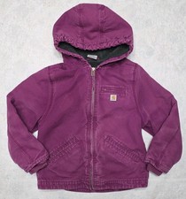 Carhartt Girls Small 7/8 Youth Jacket Purple Hooded Work Wear Jacket Canvas