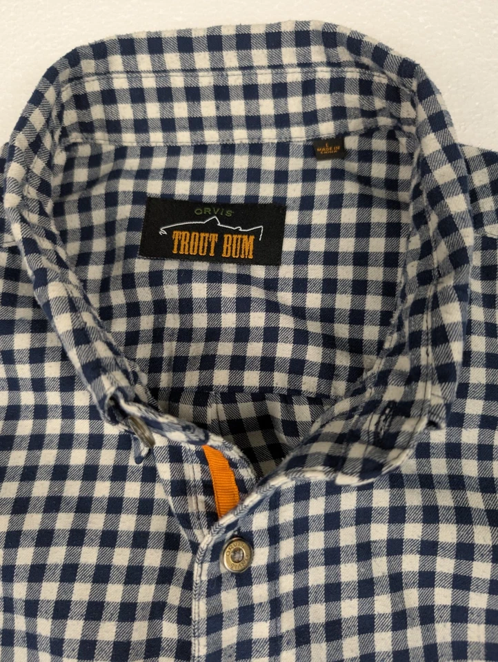 Orvis Trout Bum Men's L Button Down Shirt Long Sleeve Plaid Blue White Outdoor - Image 2 of 4