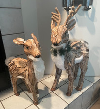 Large Standing Winter/Holiday Deer - Buck Doe, Faux Fur Tree Bark ADORABLE