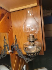 Antique Victorian Ornate Metal Oil Lamp Holder, Lamp & Wall Mount Bracket