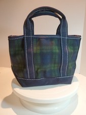 RARE LL BEAN Boat & Tote Mini Canvas Navy Green Tartan Plaid Made In USA HTF