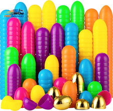 50PCS Plastic Easter Eggs, Empty 2.3" 44PCS Colorful with 6PCS Golden Eggs Bulk