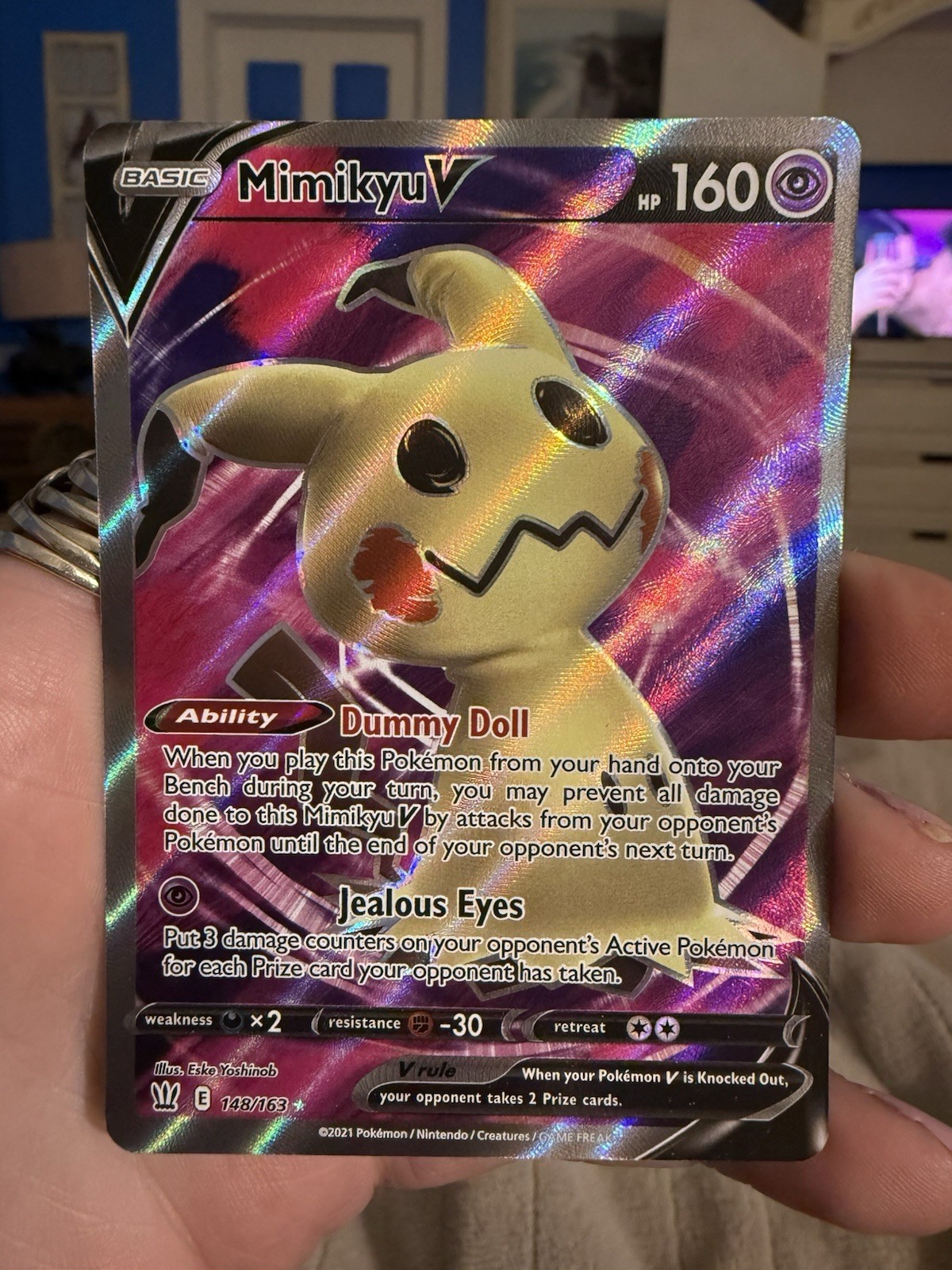 Mimikyu V | Battle Styles 148/163 | Full Art Holo Ultra Rare | NM | Pokemon TCG