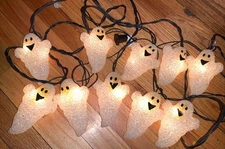 Vintage Ghosts Melted Plastic Popcorn String Lights Halloween Set Of Two