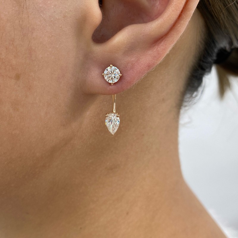 2.1ct Pear & Round Jacket Earrings Rose Gold 14K Labcreated Diamond F/VS