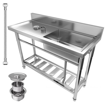 Utility Sink Stainless Steel Single Bowl Kitchen Sink with Hot/Cold Water Pipe