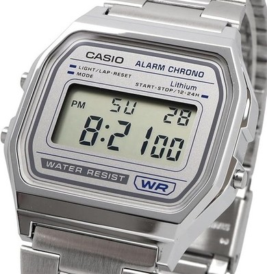 CASIO A158WEA-7 Silver Dial Stainless Steel Digital Watch Alarm Chrono WR