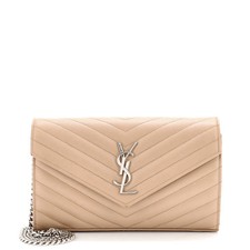 Saint Laurent Classic Monogram Wallet on Chain Matelasse Chevron Leather Medium