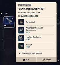 Arc Raiders Venator Gun Blueprint - All Platforms PC/PS5/XBOX