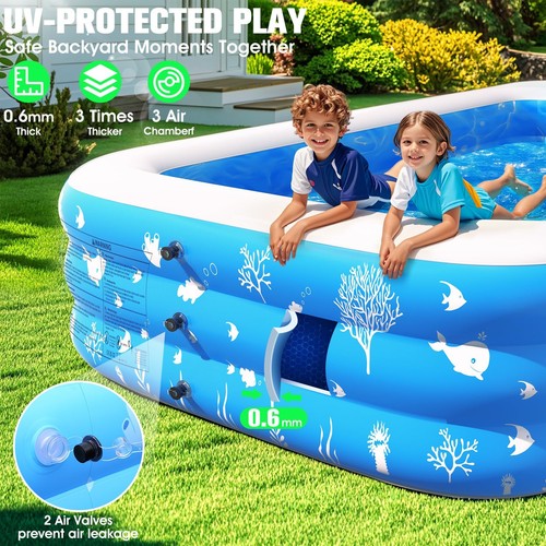 Inflatable Pool with Seat & Pool Light, Thickened Large Size Family,105"x65"x25" - Picture 5 of 7