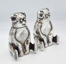 RARE CHINESE EXPORT SOLID SILVER TEDDY BEAR SALT PEPPER & POT c1900
