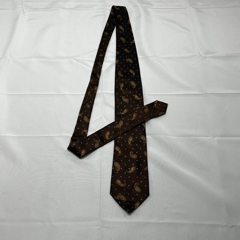 Corbata Brioni 100% Seda Marrón Bronce Cuello Largo Paisley Hecha en Italia 60" x 3.75" Foto 2 de 4