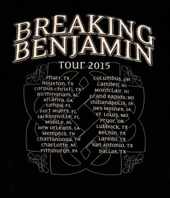 2015 Breaking Benjamin Concert Tour T Shirt Girls Large Black Pre Shrunk