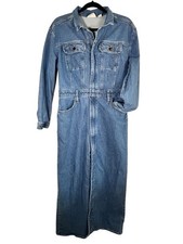 Retro Denim Maxi Dress Jean Blue 8 Boho Western Indie Country Music Classic Chic
