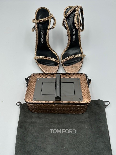 Tom Ford Natalia Bronze Metallic Python Handbag - image 2