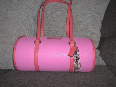 NWOT COACHTOPIA LEATHER BARREL BAG BRIGHT MAGENTA/SUN ORANGE PURSE