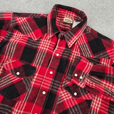 Vintage Five Brother Pearl Snap Flannel Shirt Mens Large Red Black Plaid USA