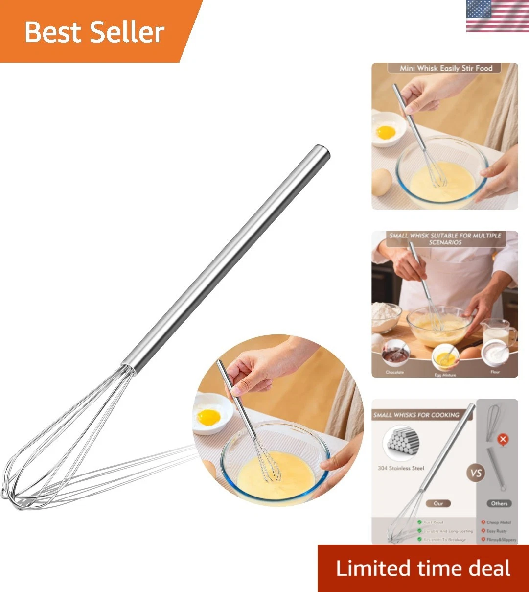 10 Inch Mini Whisk, 304 Anti-Rust Stainless Steel Small Whisks for Cooking, B...
Opens in a new wind