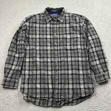 Pendleton Wool Board Shirt Mens Large Gray Button Up Flannel Plaid 100 Wool