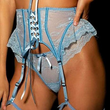 Honey Birdette Rebecca Waspie Blue Bell Garter Belt Size M NWT