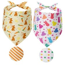 Easter Dog Bandanas XLarge 2PCS, Triangle Reversible Bunny X-Large Easter C-26