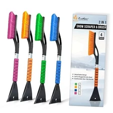  Aluminum Snow Brush 4 Pack with Ice Scrapers for 27" Orange, Pink, Green, Blue