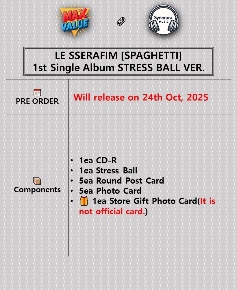 LE SSERAFIM SPAGHETTI 1st Single Album STRESS BALL Ver/CD+5Card+5