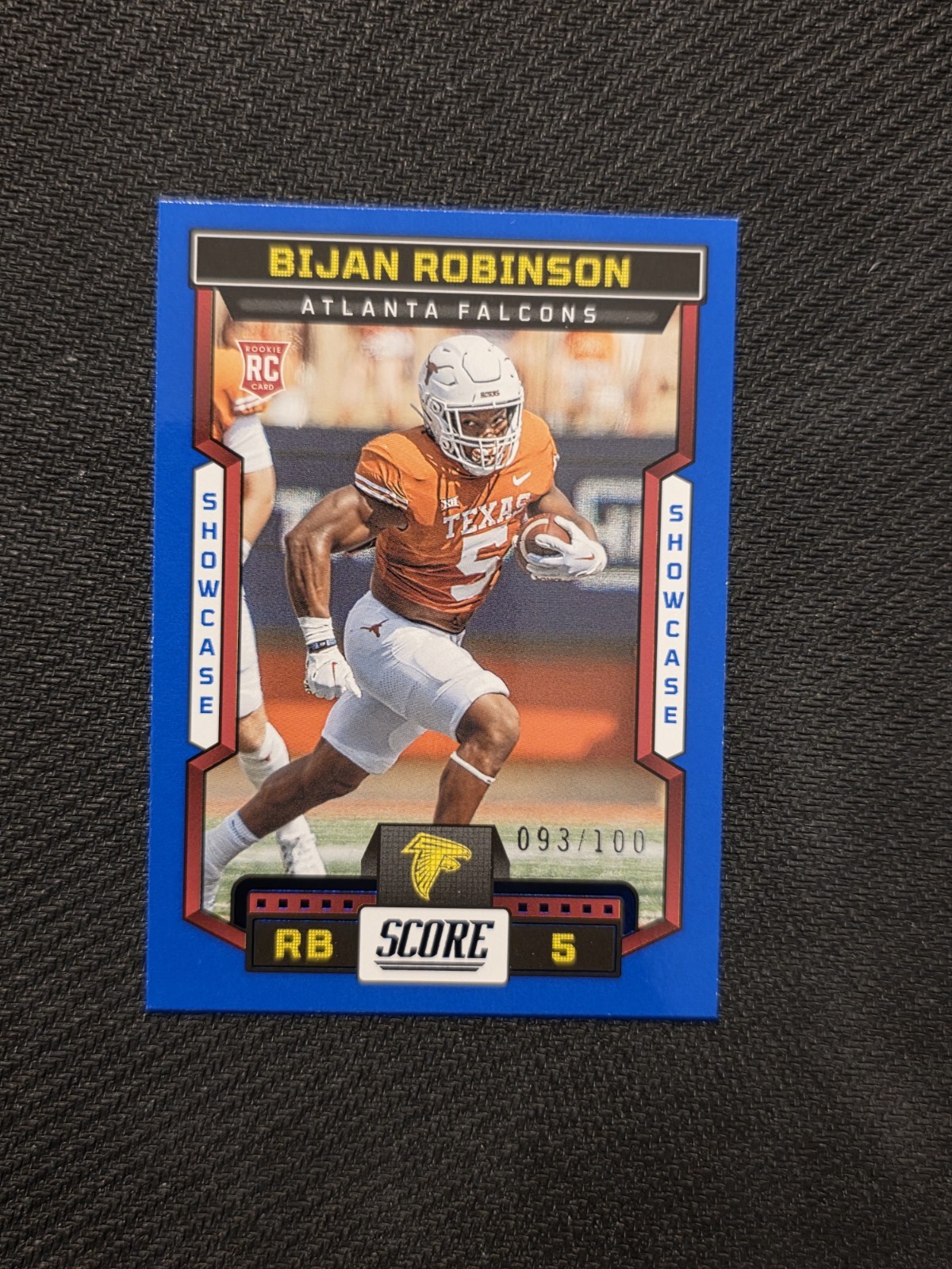 2023 Score Football Bijan Robinson #315 Blue Showcase Longhorns Falcons RC /100