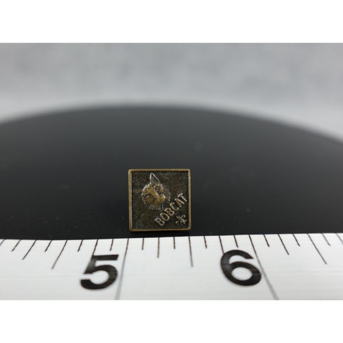 Vintage Bobcat Square Pin Antique Brass Lapel Hat Bag Jewelry Charm