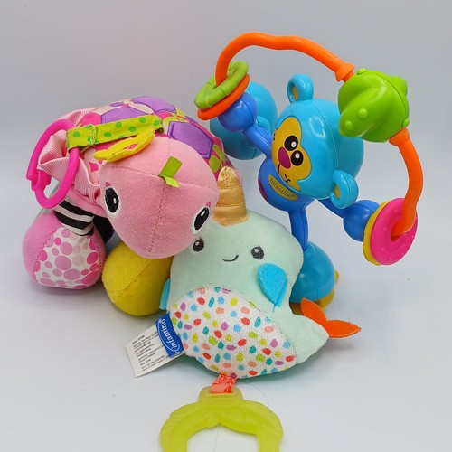 Infantino Toy Lot of 3 Turtle Rattle Plush Baby Stick Spin Monkey High Chair
