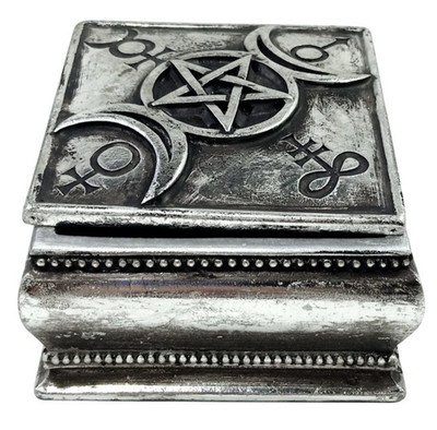 Alchemy Gothic Dreifach Mond Schmuckdose V92 Harz Silber