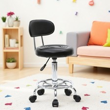 Rolling Salon Stool - Backrest Adjustable Swivel Tattoo Massage Medical Black