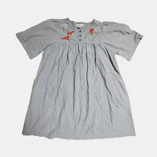 Go Softly Petites Bird Floral Embroidery Chambray Puff Sleeve Tunic Dress PL