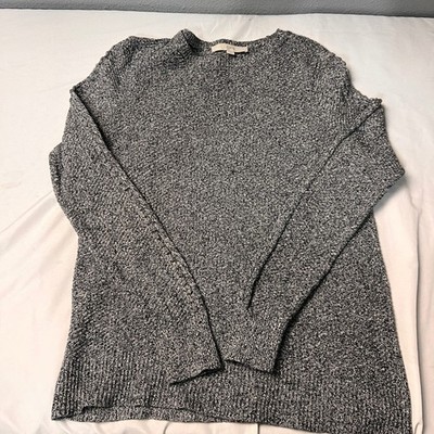LOFT Womens Md Black White Marled Cotton Crewneck Pullover Sweater Monochrome