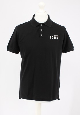 DSQUARED2 ICON PRINT POLO SHIRT MENS SHORT SLEEVE TOP S BLACK RRP £222 AD