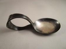 Vintage Unmarked Silver Plate Metal Curved Baby Spoon
