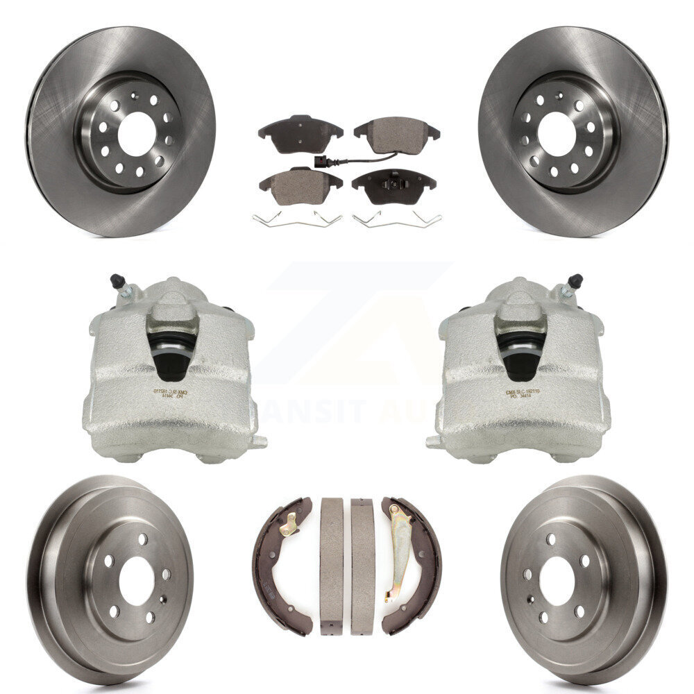 Front & Rear Brake Caliper Rotors Drum Ceramic Pads Kit for Volkswagen Jetta 8Pc