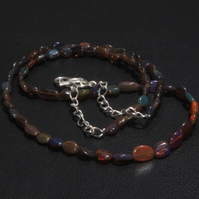Supreme Black Ethiopian Welo Fire Opal Smooth Necklace Gemstone Tumbled Opal