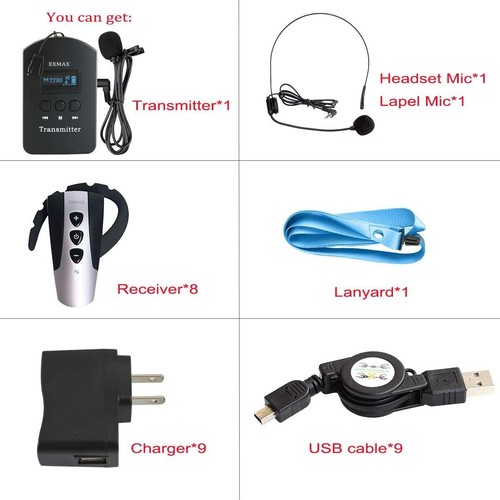 Sistema de guía turístico inalámbrico EXMAX 2,4 GHz para seminarios exposiciones comando (1T8R) - Imagen 9 de 9