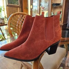 Y2K Nine West Wyllis Ankle Boots 9M Suede Leather Rust Brown Point Toe