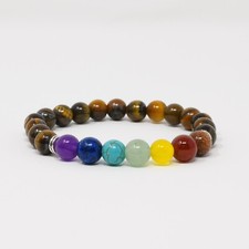 7 Chakra Healing Bracelet Tiger's Eye Gemstones Lucky Charm Jewelry Stretch NEW