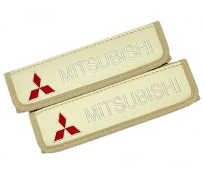 Car Seat Belt Covers Leather Universal Shoulder Pad Custom Beige Embroidery Jeep