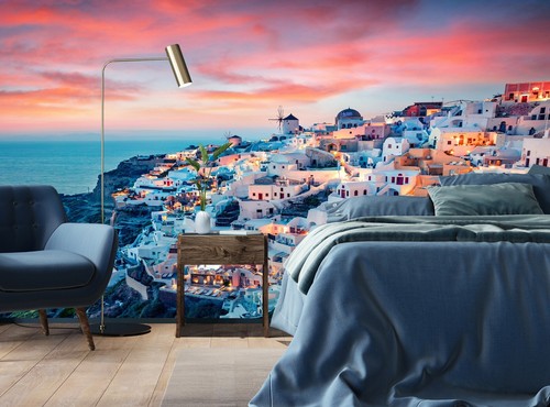 Greek Wall Mural Photo Wallpaper Santorini Greece Evening View Paper Poster Art - Imagen 4 de 8